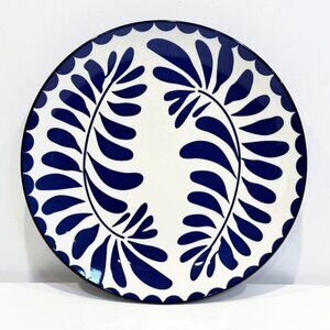 Baum "Vera" Plate, Cobalt Blue Stylized Leaves, White Background, Dinner Plate
